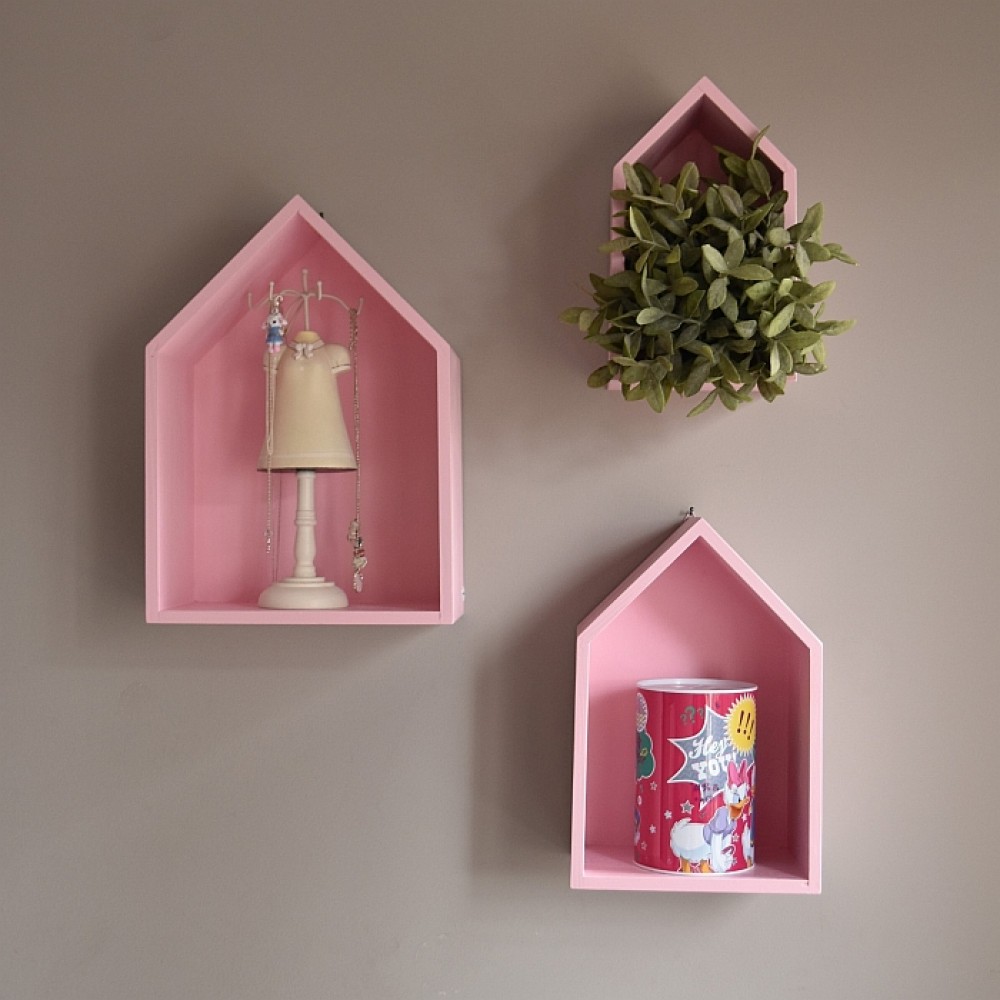 Półki domki - trio - różowy